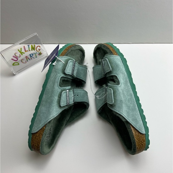 NWT BIRKENSTOCK ARIZONA  TEAL SUEDE SHEARLING SANDALS  ll  SZ- 265 / 41 - Picture 7 of 11